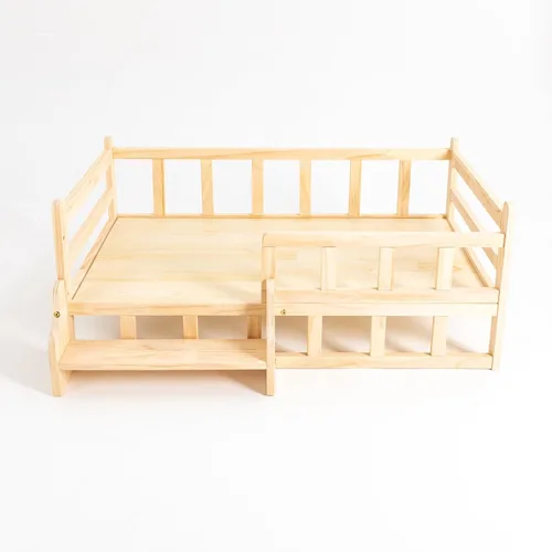 Miniatura 2 de Cama elevada de madera para mascotas con rieles, marco de cama de madera maciza para gatos, uso en interiores, grande, 37.8 x 22.1 pulgadas