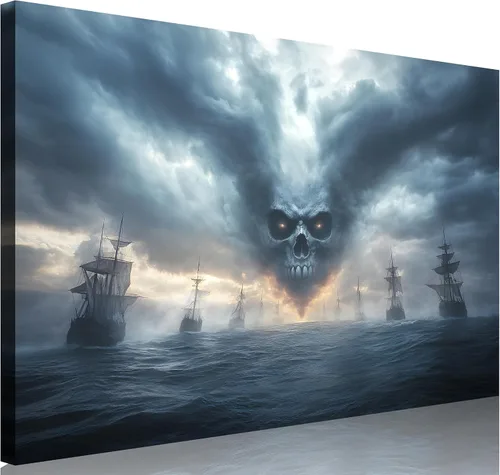 Miniatura 19 de TutuBeer 3 Piezas Arte de Pared Batalla Naval Barco Imagen Barco Pirata Velero Póster Barco Pirata Azul en Llamas Imagen Impresa en Lienzo Póster