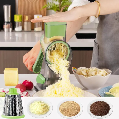 Miniatura 6 de Rallador de queso con mango, rallador de queso giratorio multifuncional, rallador de queso de cocina puede picar fácilmente verduras, papas, Verde