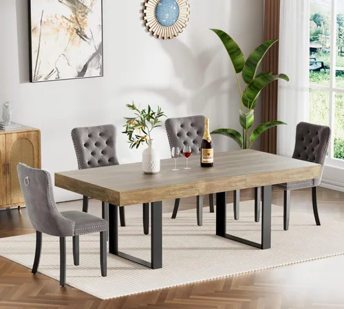 Miniatura 15 de Juego de mesa de comedor extensible marrón de 7 piezas para 6, 63 a 78.74 pulgadas, moderno juego de mesa de cocina y comedor, mesa de comedor Mesa