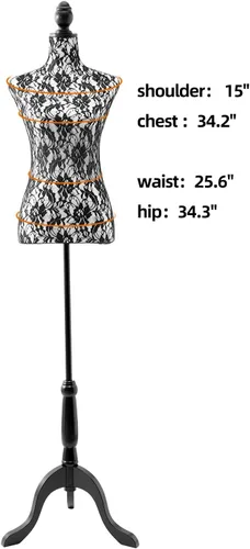 Miniatura 7 de Torso de maniquí hembra ajustable con base de trípode para exhibición (negro)