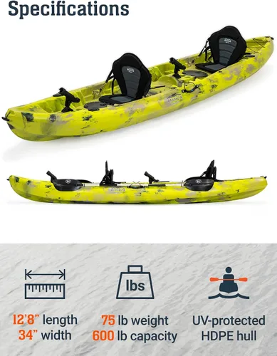 Miniatura 9 de Kayak BKC UH-TK219 12 pies tándem para sentarse en la parte superior, 2 o 3 personas con 2 remos y asientos y 5 soportes para caña de pescar