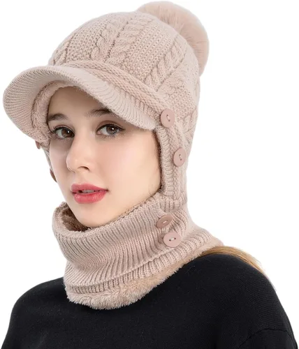 Miniatura 8 de HUAMULAN Gorro de invierno de una pieza para mujer, pasamontañas de forro polar, pasamontañas, máscara facial, bufanda, orejeras, esquí, nieve