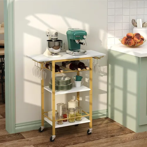 Miniatura 2 de LAATOOREE Carrito de bar, carrito de servicio de bar en casa, carrito móvil de bebidas de 4 niveles, estante de cocina rodante con soporte para vino