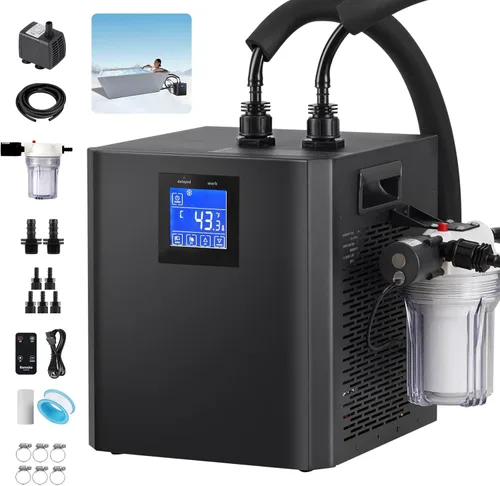 Enfriador de agua para baño de hielo, enfriador de inmersión en frío de 1/3 HP con filtro externo, almohadilla de filtro y bomba, enfriador de agua
