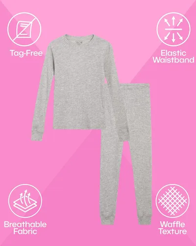Miniatura 2 de Rene Rofe Girls' Thermal Underwear Set - 2 Piece Waffle Knit Top and Long Johns (2T-16)