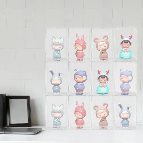 Miniatura 6 de Paquete de 12 vitrinas, escaparate transparente de pie para mini figuras pop, coleccionables, piedras preciosas y mini juguetes, diseño apilable