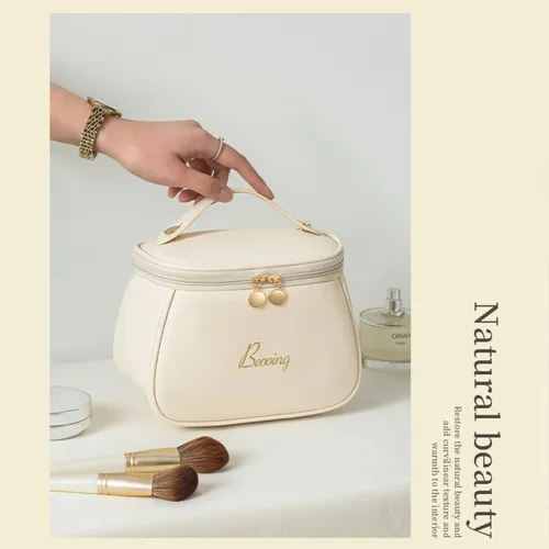 Miniatura 5 de Bolso cosmético moderno de la PU del estilo del cubo de la capacidad simple y grande para el transporte fácil del bolso del maquillaje