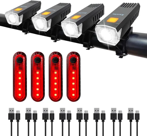 Miniatura 9 de Kunhe Luces de bicicleta recargables USB-C delanteras y traseras (2 o 4 o 10 o 20 paquetes) conducción nocturna para niños y adultos, 3 modos