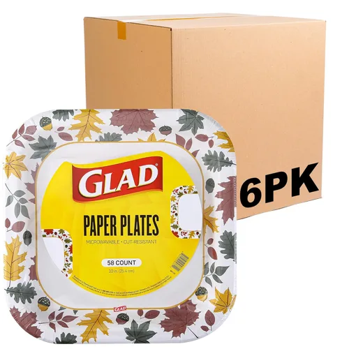 Miniatura 10 de Glad - Platos desechables cuadrados de papel, patrón de follaje otoñal - Platos decorativos fuertes, resistentes, a prueba de remojo y aptos