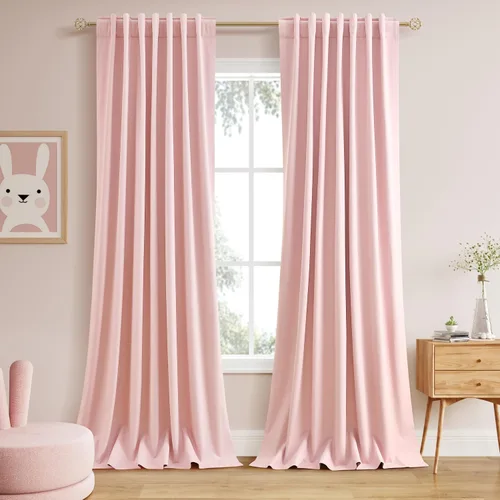 Miniatura 61 de Cortinas de lino 100% opacas para dormitorio, 102 pulgadas de largo, con pestaña trasera, bolsillo para barra, paneles acústicos con aislamiento