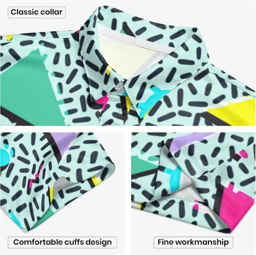 Miniatura 129 de Camisa de golf de los años 80 para hombre, ajuste seco, manga corta, estampada, divertidas, camisas de golf de los años 90 para hombre