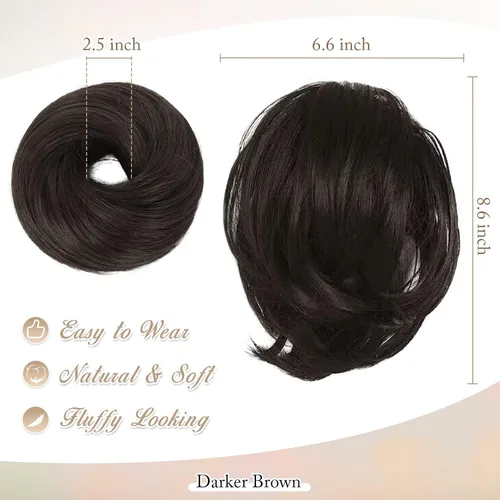 Miniatura 2 de BARSDAR Extensiones de Moño de Cabello Liso, Extensiones de Moño de Cabello Castaño de Cola de Caballo Corta, Piezas de Cabello de Moño Desordenado