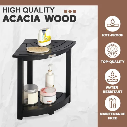 Miniatura 7 de VICTORY RELAX Estante esquinero de madera de acacia para ducha interior, banco de ducha impermeable y reposapiés para afeitarse las piernas, asiento