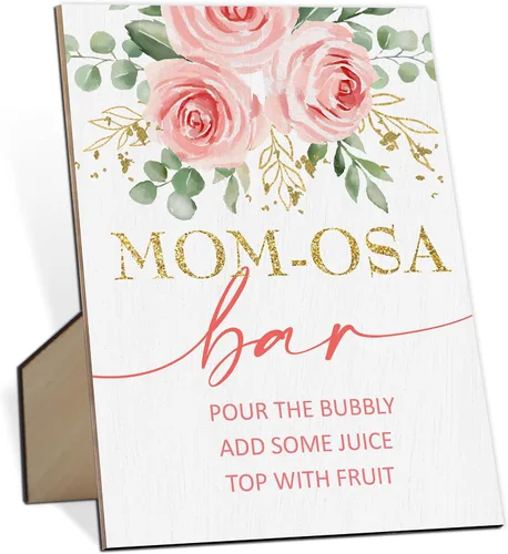 Miniatura 11 de Mom-osa Bar Baby Shower Letrero bohemio floral de género neutro con soporte, letrero de juego de madera para baby shower, cumpleaños, decoración