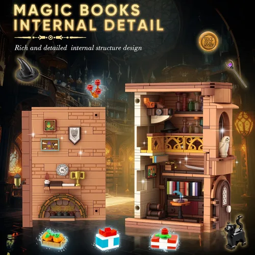 Miniatura 2 de Zylvoxia Kit de construcción de casa mágica sujetalibros, decorativo para el hogar para juguete de bloques de construcción, construcción