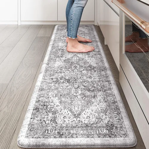 Miniatura 24 de KIMODE Alfombra de Cocina Antifatiga 2 Piezas, Alfombras de Cocina Antideslizantes e Impermeables, Alfombra de Cocina de Estilo Rústico en Gris