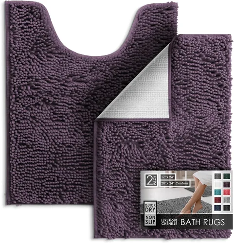 Miniatura 77 de Hearth & Harbor Alfombras de baño, tapete de baño de chenilla - Alfombras de baño lavables a máquina para baño con respaldo antideslizante de goma