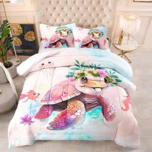 Miniatura 45 de CVHOUSE - Juego de edredón de tortuga marina, juego de cama de tortuga marina oceánica para niños y adolescentes, juego de edredón de tortuga marina