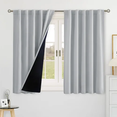 Miniatura 128 de BGment Cortinas 100% opacas beige de 63 pulgadas de largo con forro aislante térmico, bolsillo para varilla y lengüeta trasera de doble capa
