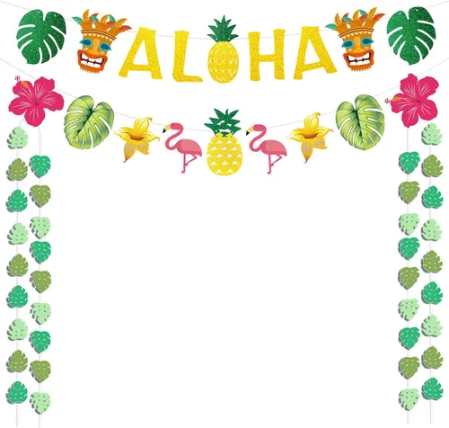 Decoraciones de fiesta hawaiana Aloha – Cartel dorado brillante Aloha para suministros de fiesta temática de Luau tropical de Hawaii