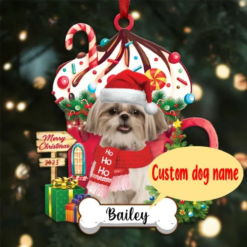 Miniatura 2 de Amantes de los perros de Navidad – Navidad de perros disponibles para muchos perros Shi Tzu – Adorno con forma personalizada, adorno de Navidad