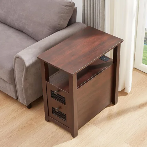 Miniatura 7 de HDDDZSW - Mesa auxiliar de granja XXL con estación de carga; mesa auxiliar estrecha con puertos USB y tomas de corriente, mesita de noche con 2
