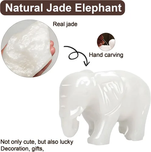 Miniatura 2 de gemshan Figura de animal de estatua de elefante de jade, estatua de jade blanco grande de 2.7 pulgadas para buena suerte, Feng Shui, riqueza