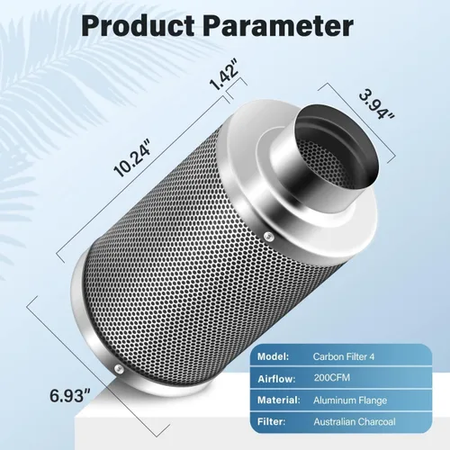 Miniatura 2 de iPower Filtro de carbono de aire de 4 pulgadas, con carbón virgen australiano para ventilador en línea, hidroponía, tienda de cultivo, prefiltro