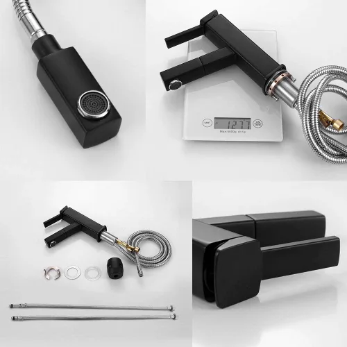 Miniatura 4 de KAIYING Grifo de lavabo de baño con rociador extraíble, grifo mezclador de lavabo de una sola manija para agua fría y caliente, grifo de fregadero