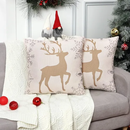 Miniatura 7 de CAROMIO Juego de 2 fundas de almohada navideñas de 18 x 18 pulgadas, decoración de Navidad para el hogar, interiores, para sala de estar, copos