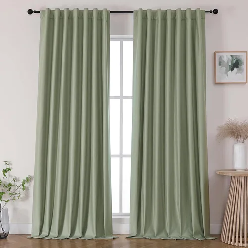 Miniatura 11 de Joydeco Cortinas opacas de lino para dormitorio, con ojales de 90 pulgadas de largo, cortinas resistentes para sala de estar, cortinas con Verde
