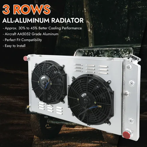 Miniatura 3 de Primecooling - Radiador de aluminio de 3 filas + ventilador (12 pulgadas de diámetro) con cubierta para muchos autos GM/Chevrolet GMC C/K Series