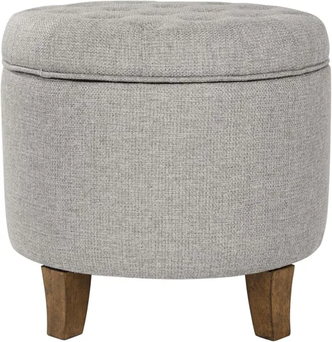 HomePop Decoración para el hogar | Otomana tapizada redonda con botones y reposapiés | Otomana con almacenamiento para sala de estar y dormitorio |