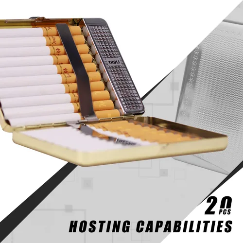 Miniatura 2 de Juego de 20 fundas de metal para cigarrillos, encendedor de arco con águila 3D recargable, encendedor de arco eléctrico, resistente al viento, sin
