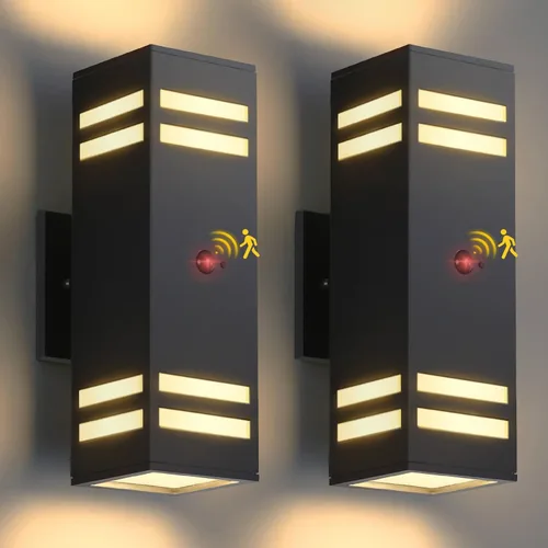 Miniatura 13 de Iluminación Exterior de Anochecer a Amanecer Paquete de 2, Luces de Pared Exteriores Modernas Negras Accesorios de Iluminación Exterior Montaje