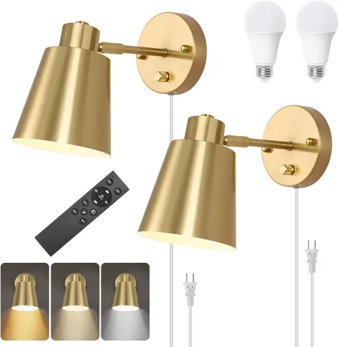 Miniatura 10 de VATONI Aplique de pared enchufable, aplique de pared regulable, luces de pared ajustables con cable de enchufe e interruptor giratorio