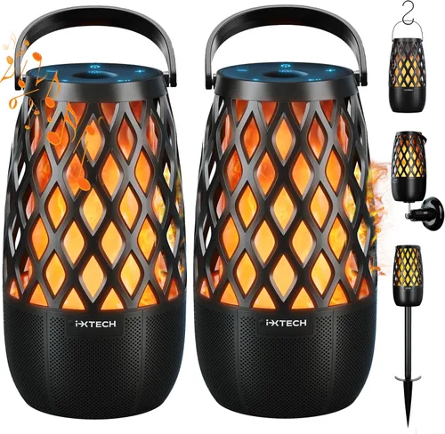 Miniatura 10 de IXTECH Altavoz Bluetooth para exteriores, impermeable, inalámbrico, con luz de llama LED, altavoz Bluetooth para ducha para camping, patio