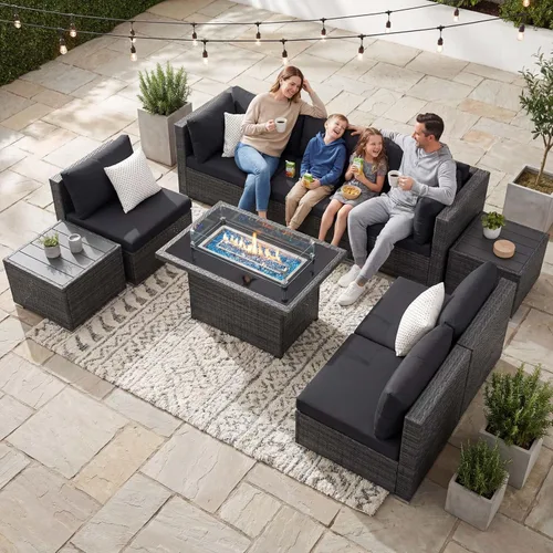 Miniatura 75 de NICESOUL Juego de muebles de patio para exteriores de 7 piezas con mesa para hoguera, gas natural y propano convertible, respaldo alto de 29.3