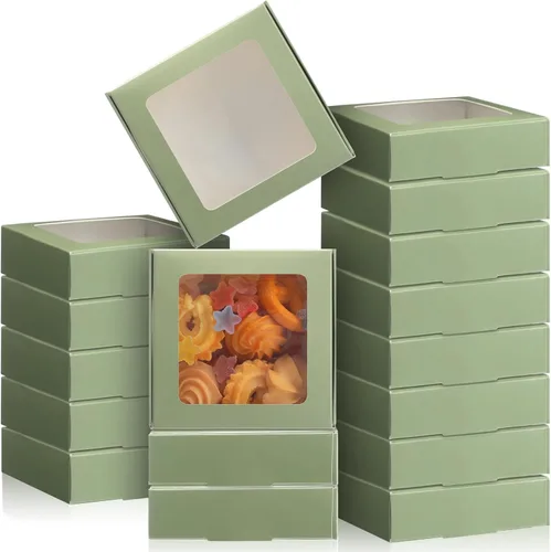 Miniatura 18 de Zonon 30 cajas de papel kraft con ventana de 4.13 x 4.13 x 1.18 pulgadas, embalaje de dulces, cajas de regalo pequeñas, soporte para jabón, mini