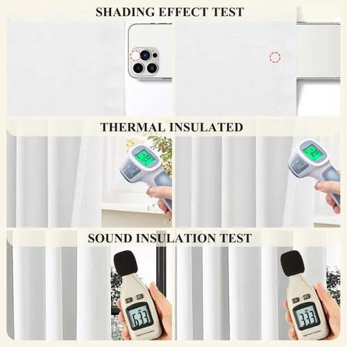 Miniatura 135 de Cream Linen Blackout Curtains 96 Length 2 Panels Set for Living Room Bedroom, 100% Black Out Thermal Insulated Linen Drapes, Room Darkening Grommet