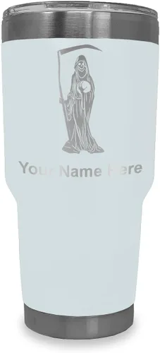 Miniatura 13 de LaserGram Vaso aislado al vacío de 20 onzas, Santa Muerte, grabado personalizado incluido (negro)