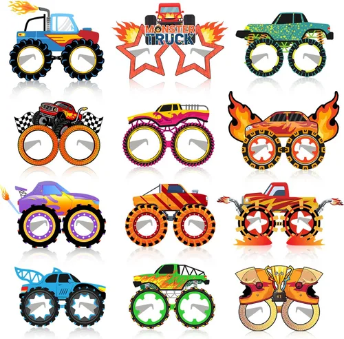 24 lentes de papel Monster Truck Monster Truck para fiestas, suministros de fiesta de cumpleaños, regalos para cabina de fotos
