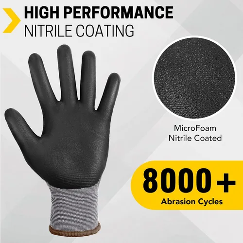 Miniatura 2 de FURWEY Safety Work Gloves-16/32Pairs, Micro Foam Nitrile Coated Glove,Seamless Knit Nylon Gloves for Men Women（S-XL Negro gris-16 pares