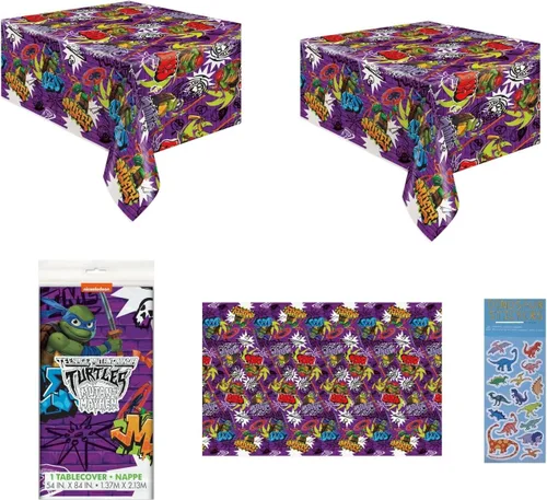 Paquete único de suministros para fiesta de cumpleaños de Tortugas Ninja Mutantes Adolescentes de TMNT, incluye 2 manteles de plástico