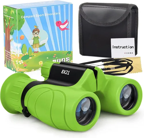 Binoculares para niños, a prueba de golpes, 8 x 21 de alta resolución, binoculares compactos reales para niños y niñas de 3 a 12 años, perfectos
