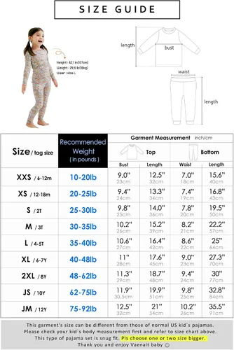 Miniatura 6 de VAENAIT BABY - Pijama unisex para niños y niñas de 6 meses a 12 años, pijama suave y cómoda de modal Tencel, ropa de dormir fruncida, conjunto de 24