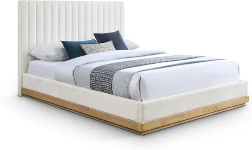 Miniatura 11 de Meridian Furniture B1245Beige-T Emmet Collection Modern Cama individual contemporánea con tela de felpilla beige suave, acabado de nogal, base