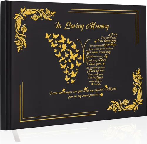 SOITIS Libro de invitados funeral para servicio conmemorativo Celebración de la vida, libro de memoria con decoración, tapa dura, recuerdos de