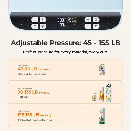 Miniatura 9 de HTVRONT Prensa de Calor Automática para Vasos - Máquina Prensadora de Calor para Vasos A200, Presión Ajustable y Accesorio de Placa de Calor